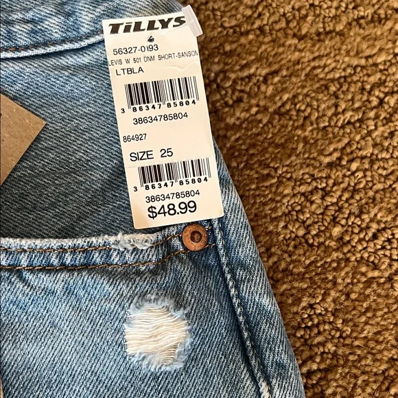 Levi's High Rise Blue Denim Shorts - Picture 3 of 5